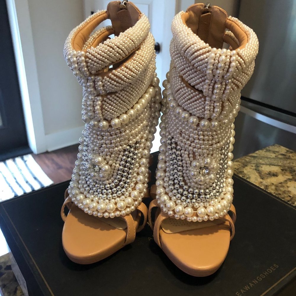 Azalea Wang 'Blame It On Me' Stiletto Pearl Sandal in Nude